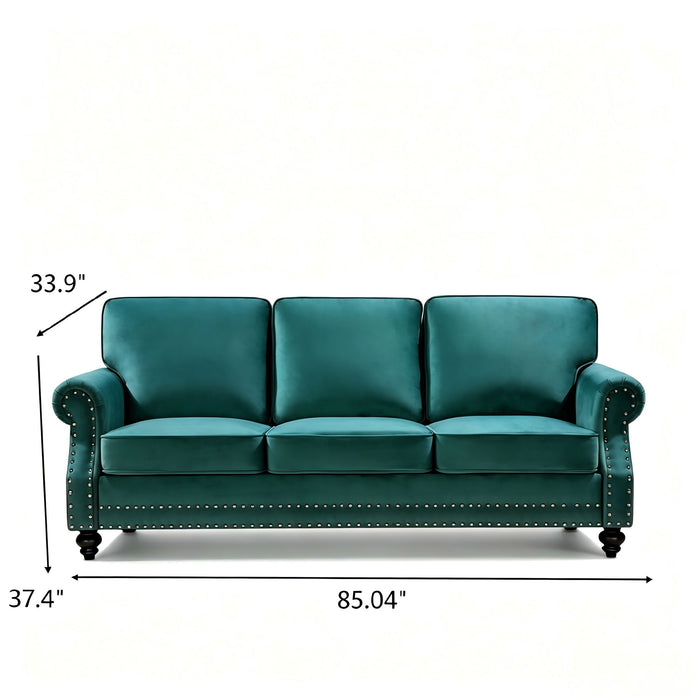 3 Seater Sofa With Nailhead Trim And Turned Legs For Living Room