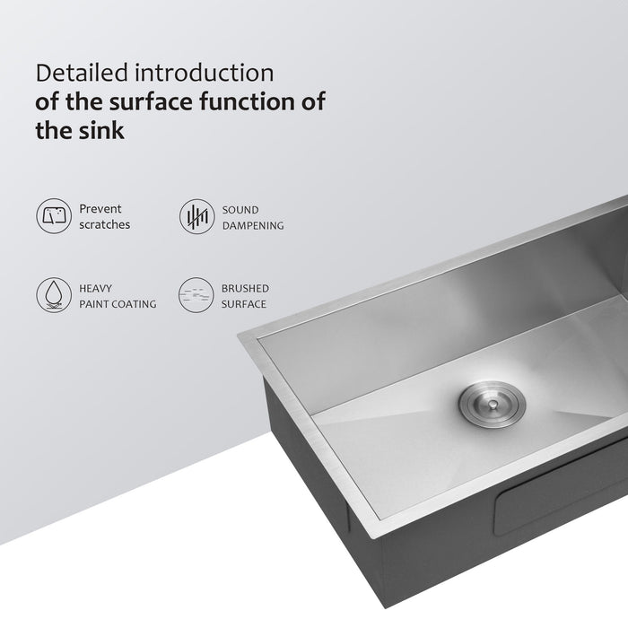Undermount Stainless Steel Kitchen Sink, Deep Single Bowl Basin