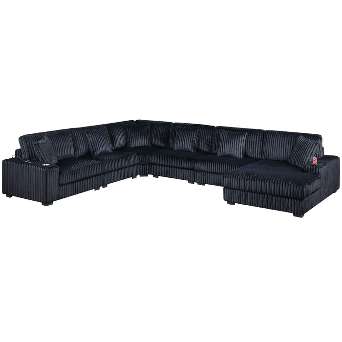 6 Piece Modular Sectional Sofa Set Upholstered Living Room Plush Couch With Cup Holders And USB Port - Black
