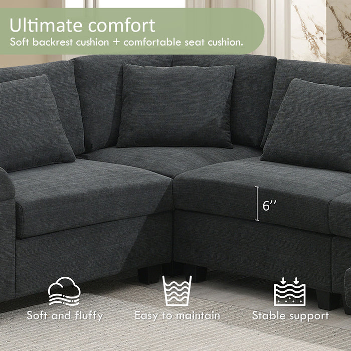 U Shaped Sectional Sofa 6 Seat Couch Set With Oversized Ottoman, Hidden Armrest Storage And Cup Holders USB Charging Ports Wide Seat Sofa