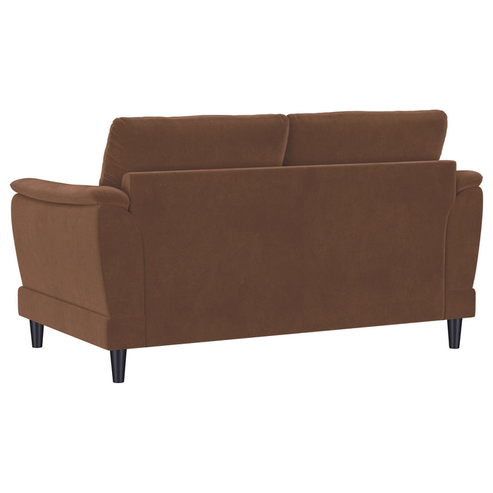 Dania - Upholstered Crescent Loveseat With Curved Tufted Arms - Rust