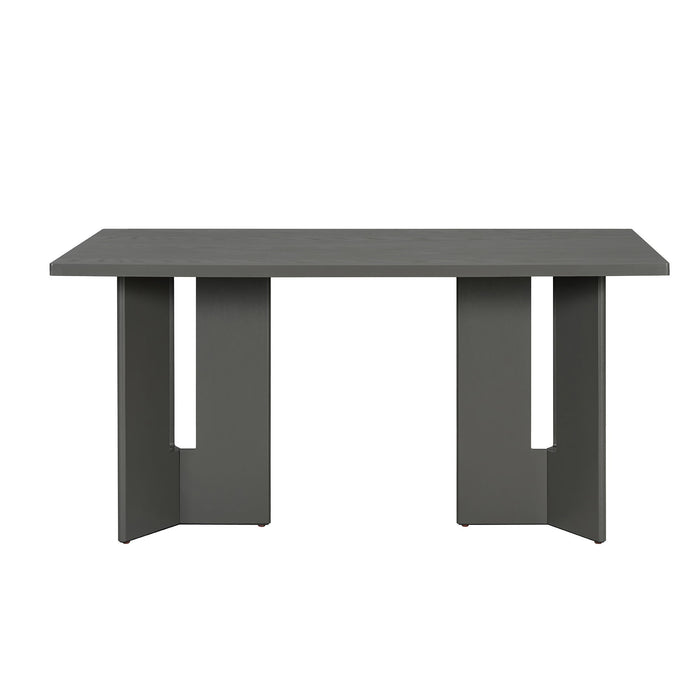 Dining Table Set With 6 Upholstered Chairs, Rectangular Table With Cutout Legs