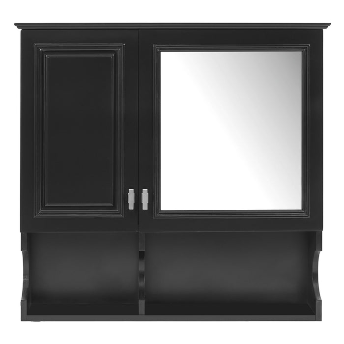 Wall Mounted Mirror Medicine Cabinet, Bathroom Storage With Doors And Open Shelves