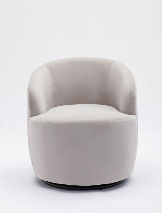 Velvet Fabric Swivel Accent Armchair Barrel Chair With Powder Coating Metal Ring