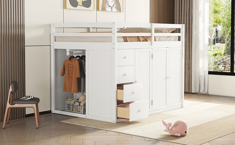 Loft Bed With Built In Wardrobes, Cabinets And Drawers