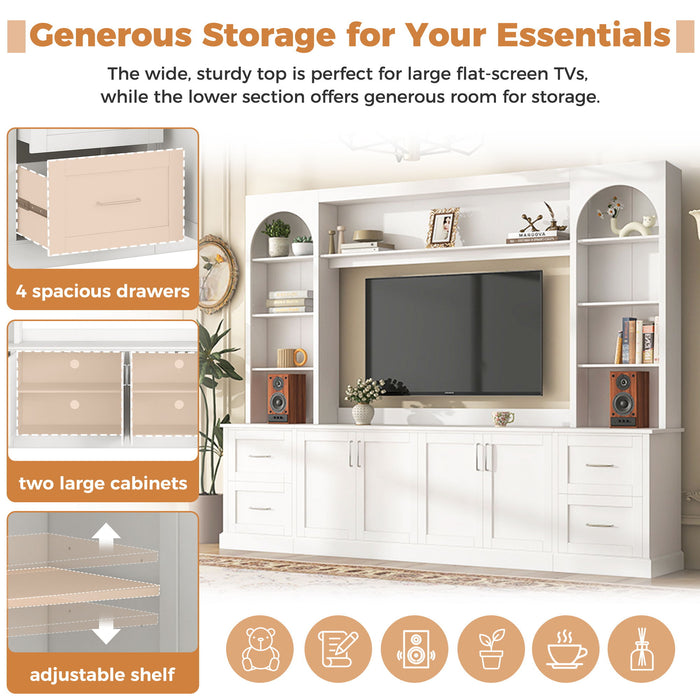 Arched Entertainment Center Wall Unit With Drawers, TV Stand