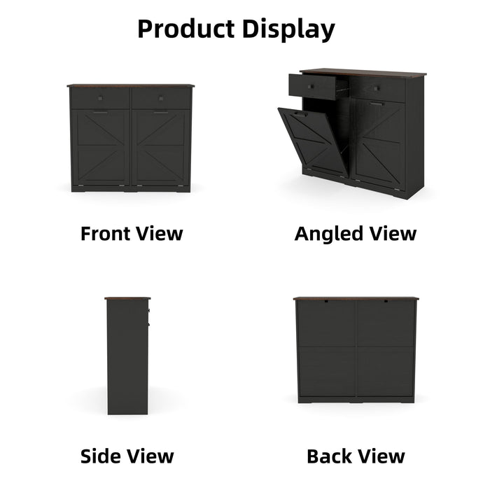 Double Tilt Out Trash Cabinet With Hideaway Drawer And Barn Door Style