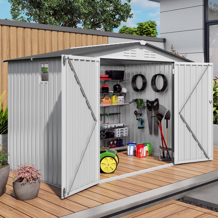 Outdoor Garden Storage Shed, Tool Shed With Pitched Roof Waterproof With 1 Window And 2 Lockable Door - White / Gray