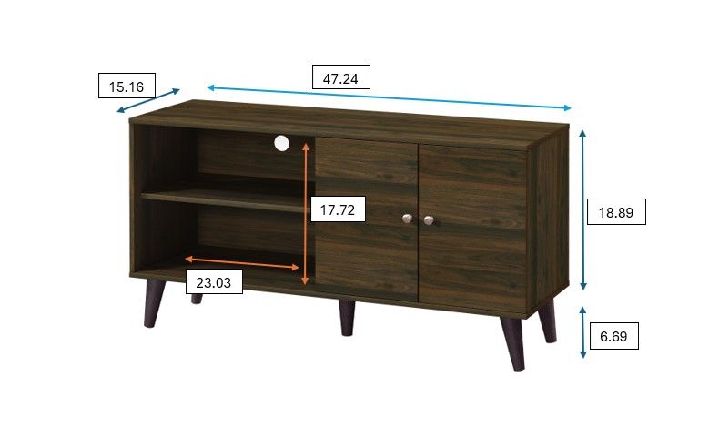Amidon - TV Stand, With 2 Storage Shelves And 1 Cabinet