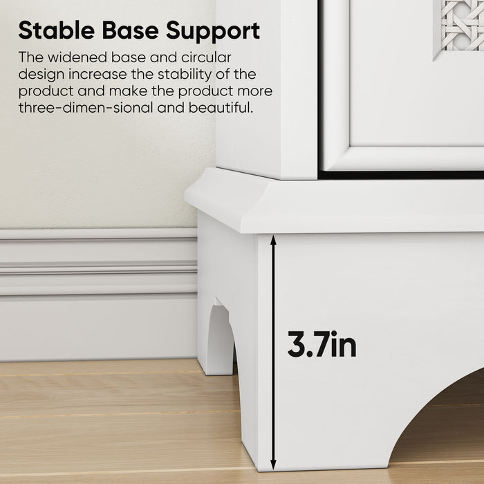 White 2 Door Rattan Storage Cabinet With Adjustable Partition, Medieval Modern Independent Buffet Cabinet, Multifunctional Decorative Cabinet Suitable For Living Room, Kitchen, Bathroom - White
