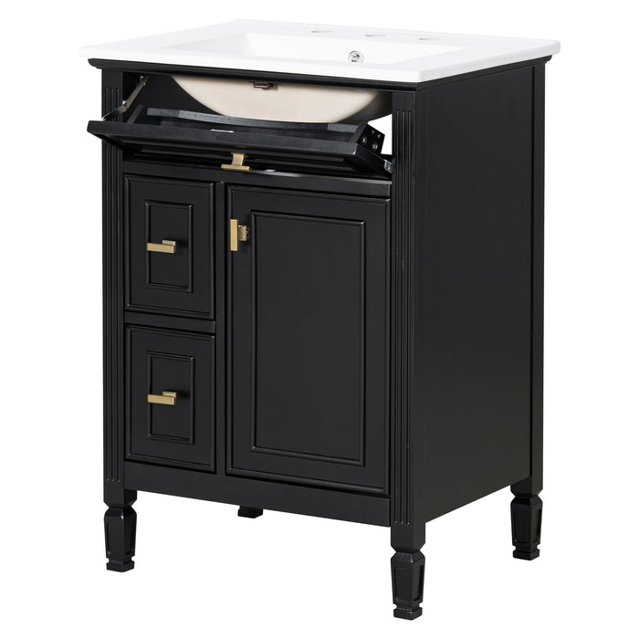 Modern Bathroom Vanity With Sink, Flip Drawer, 2 Drawers, Adjustable Shelf