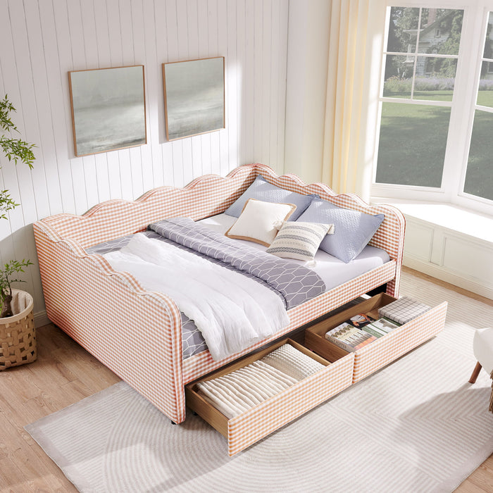 Gingham Daybed & USB Charging Port, Wave Shaped Design