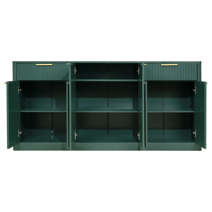 Large Fluted Buffet Sideboard, Wine Bar Storage Cabinet With 6 Doors & 2 Drawers