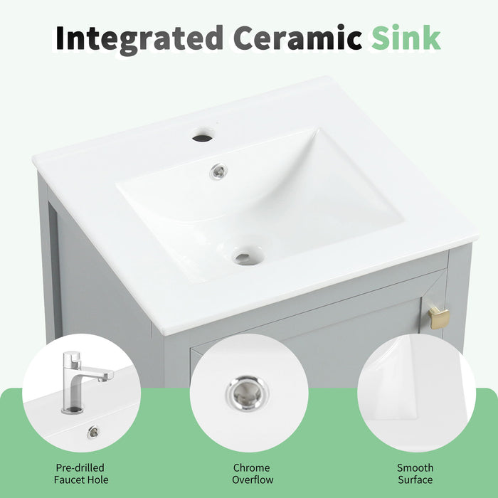 Bathroom Vanity With Sink, Soft Closing Cabinet Door, Storage Rack And Drawer