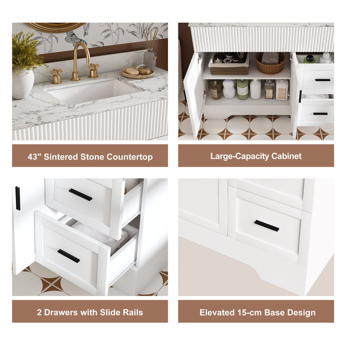 Bathroom Vanity Set, Fluted Cabinet, Soft Close Doors & Drawers, 3 Faucet Holes, Sink Included - White