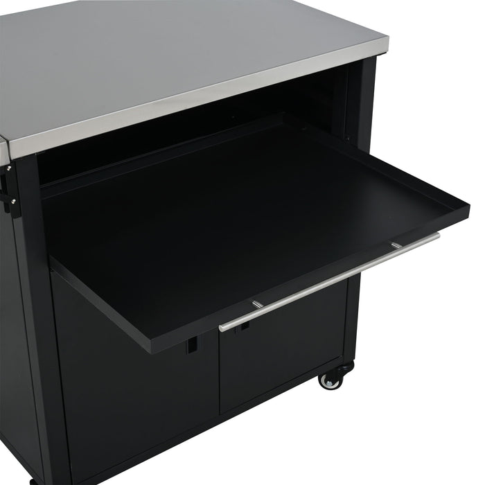 Foldable Outdoor Prep Station BBQ Cart With Trash Rack