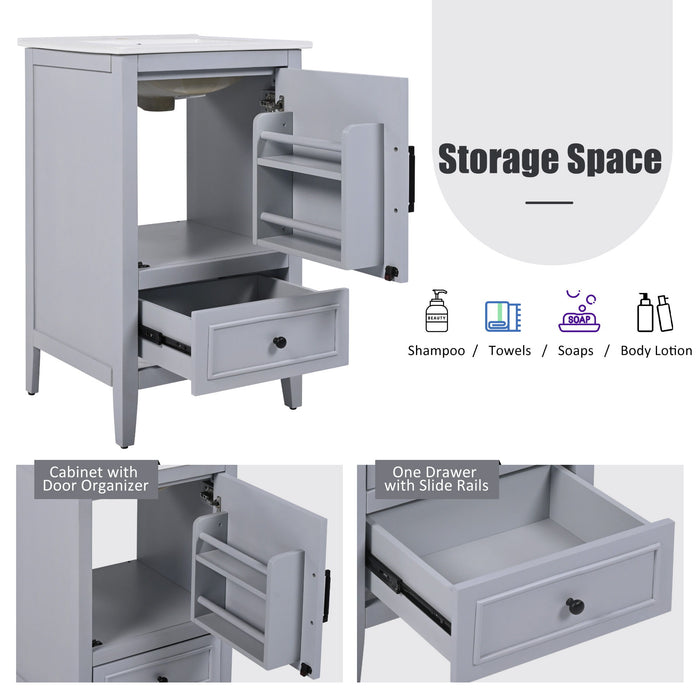 20" Bathroom Vanity With Sink, Bathroom Cabinet With A Door, Door Shelf Storage And Adiustable Foot Pads, A Drawer - Gray