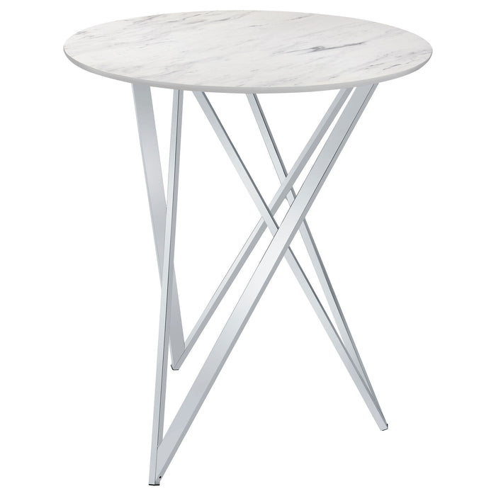 Halverson - Round Top Bar Table - White / Silver