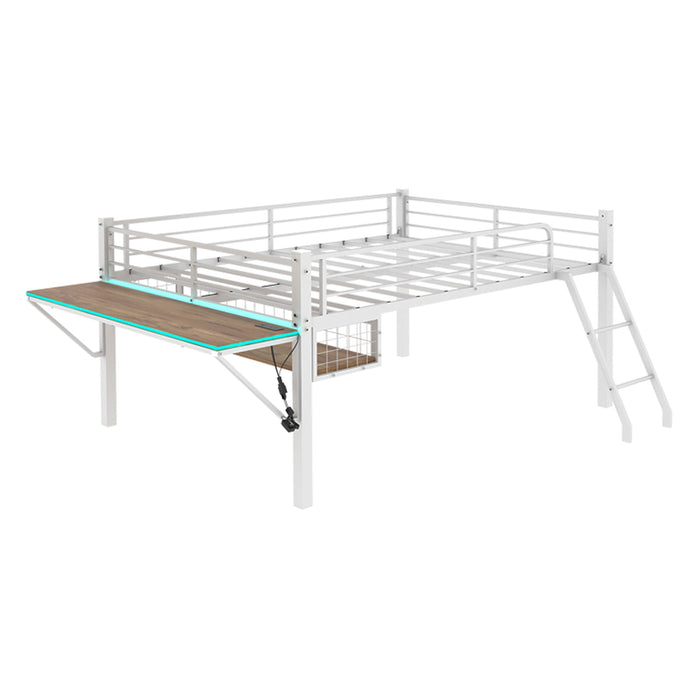 Loft Bed With Built In Desk, LED Light Strip