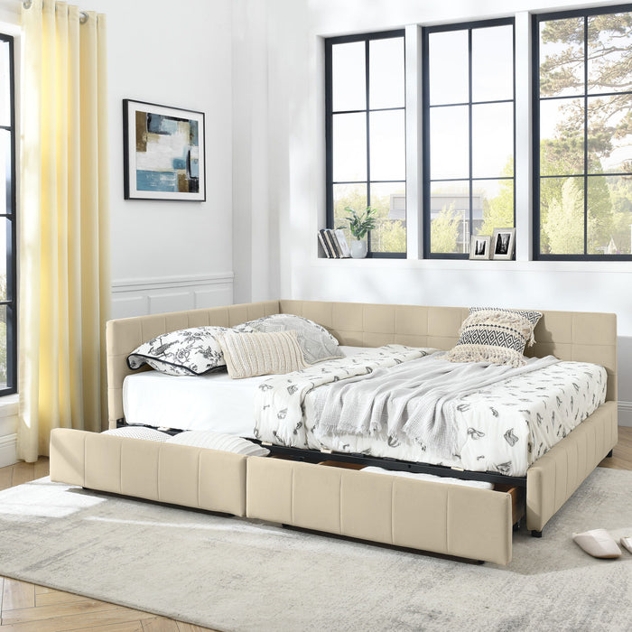 Upholstered Storage Tufted Bed Frame With Backrest And Armrests