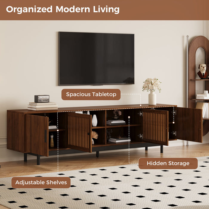 TV Stand, Media Console With Soft Closing Hinges, Adjustable Shelves, Slatted Doors - Walnut