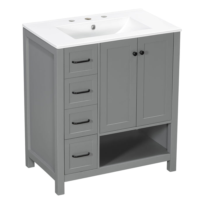 Bathroom Vanity With Sink Top, Bathroom Vanity Cabinet With 2 Doors And 2 Drawers, Open Shelf