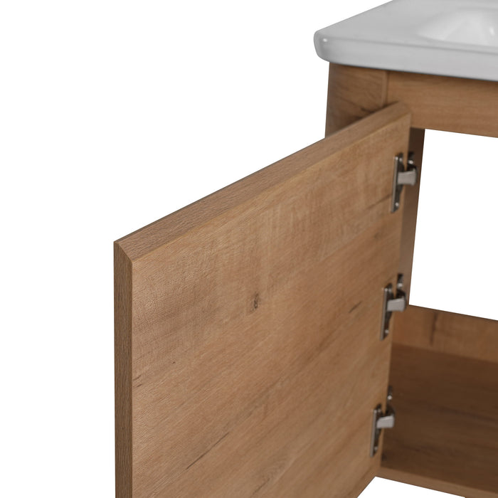 Wall Mounted Bathroom Vanity & Sink, Storage Shelves & Soft Close Door