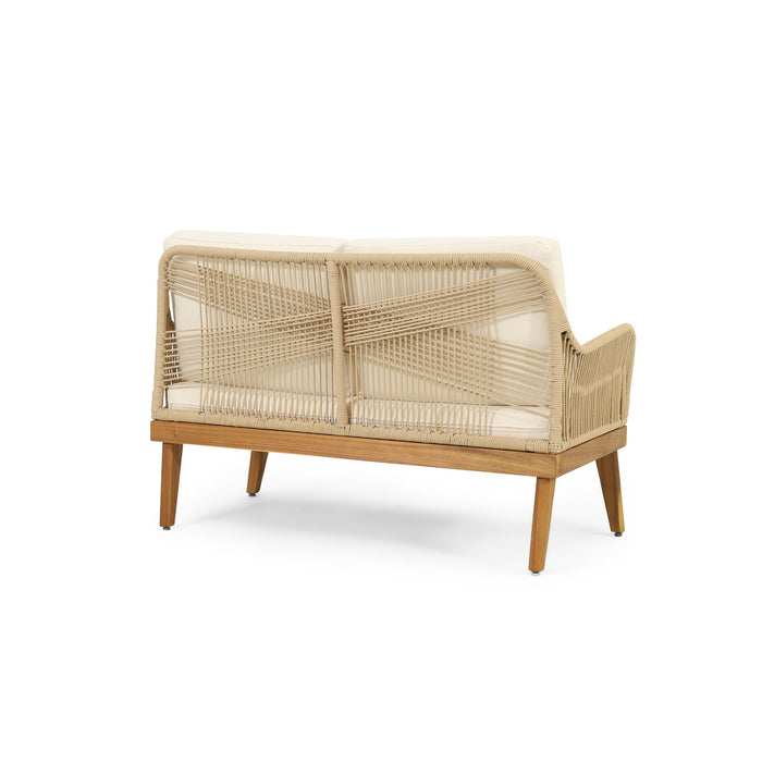 Hueber - Outdoor And Rope 4 Seater Chat Set With Cushions - Teak