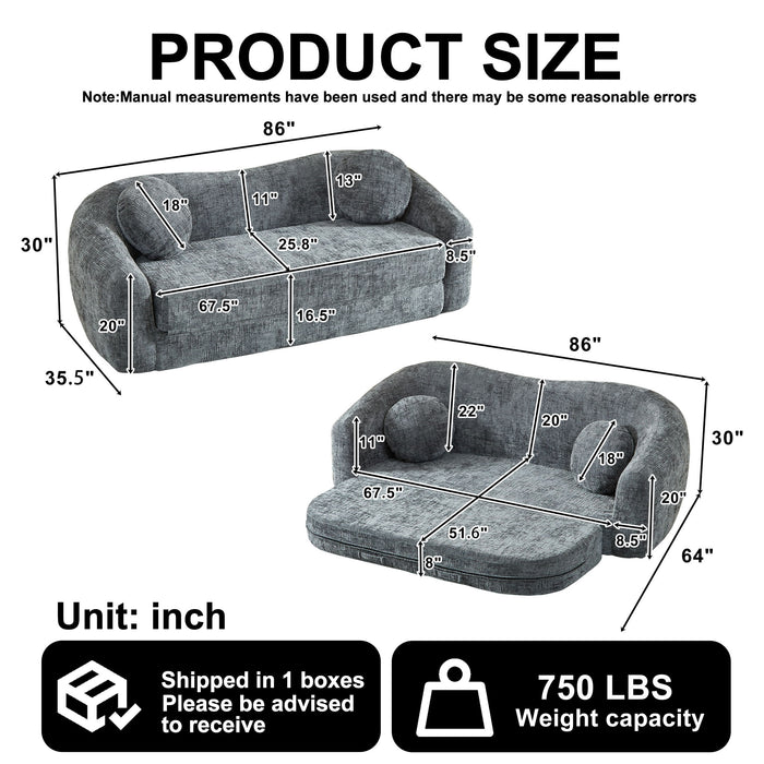 Curved Convertible Sofa, 2 In 1 Frameless Folding Sofa Bed With Pull Out Base And Deep Seat