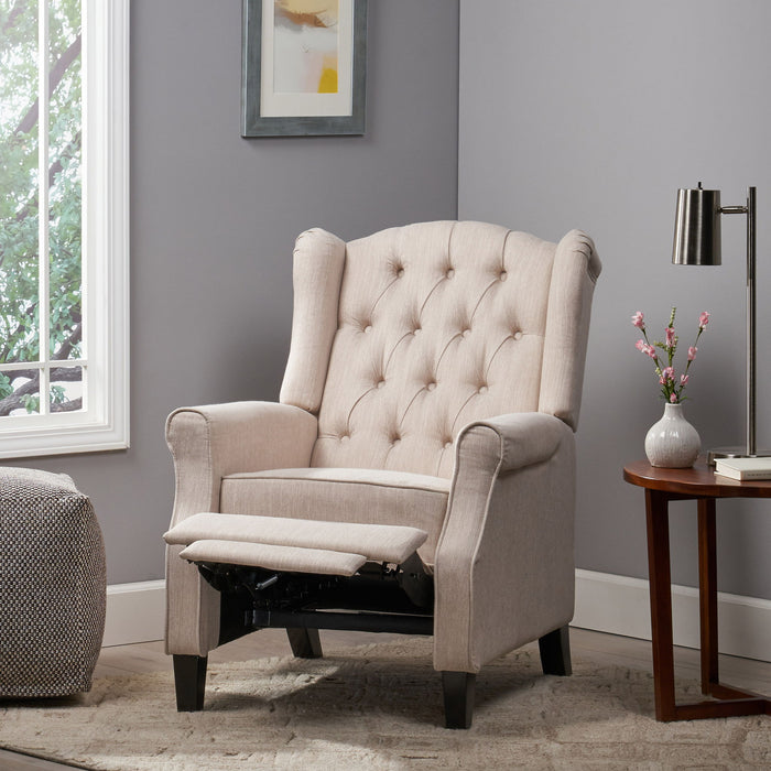 Contemporary Tufted Fabric Push Back Recliner - Beige