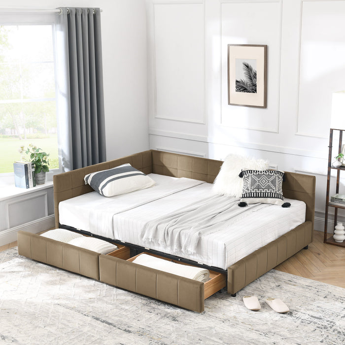 Storage Upholstered Tufted Bed Frame With Backrest And Armrests