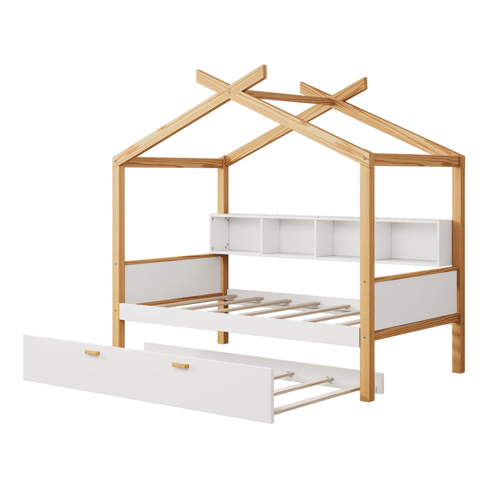 House Bed With Bookshelf Storage