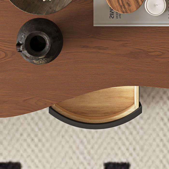 Cloud Coffee Table With 2 Drawers & Multi Layer Storage - Dark Walnut / Matt Black