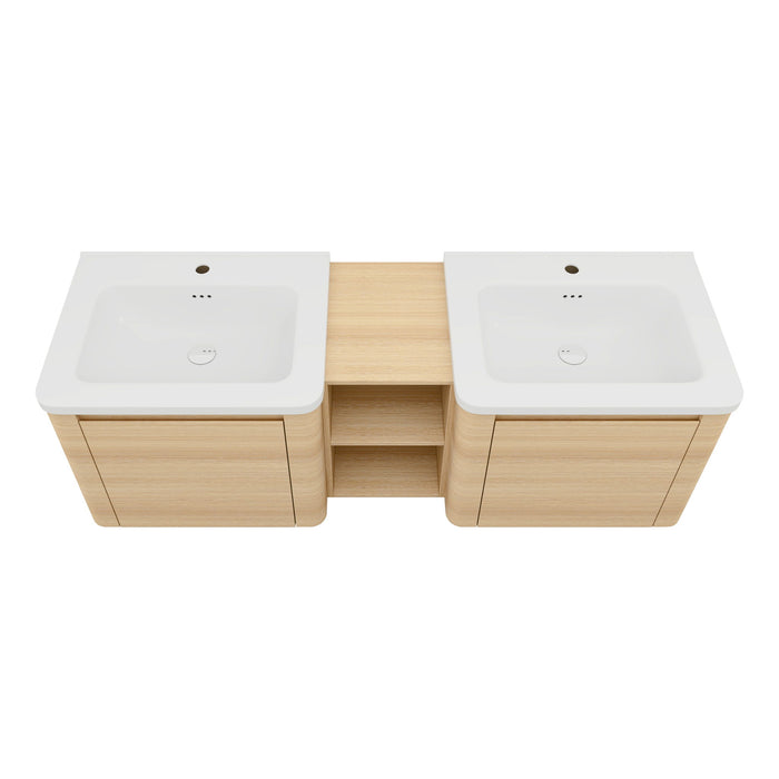 Wall Mounted Bathroom Vanity With Sink And Storage Shelves, Soft Close Doors