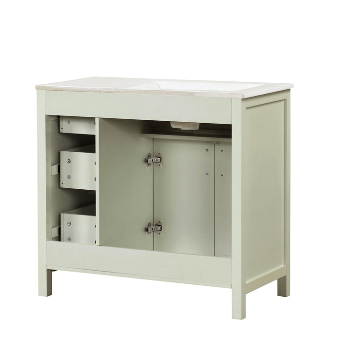 36" Bathroom Vanity With Sink, 2 Doors, 3 Drawers, Rectangular - White