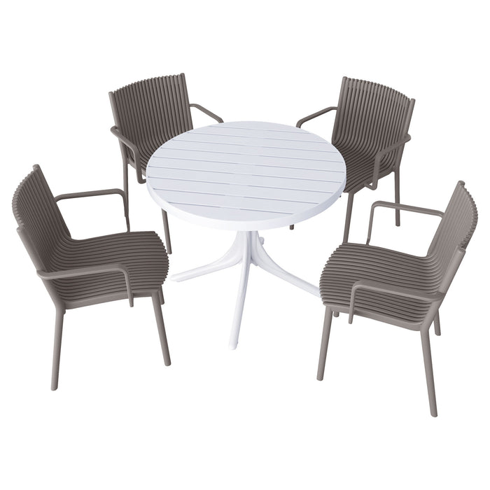 4 Modern Stackable Plastic Armchair Matched With Round Table