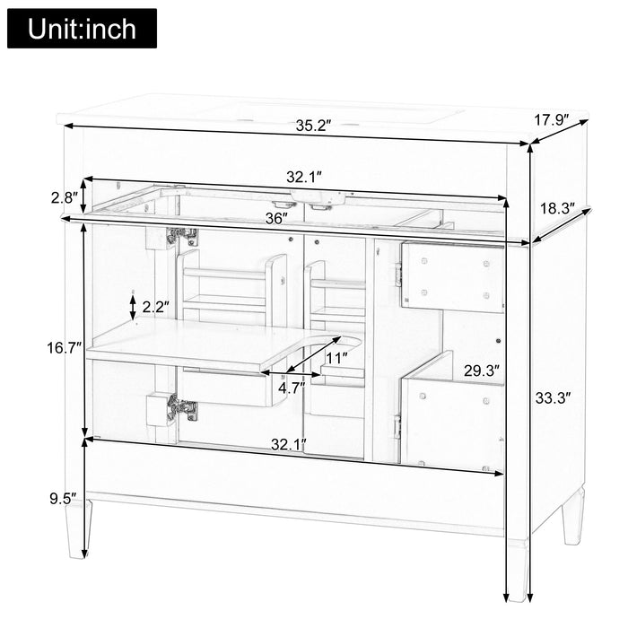 Bathroom Vanity With Sink, 3 Drawers & 2 Doors