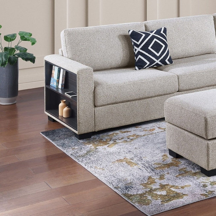 Reversible Sectional Sofa With Built In Shelf And Storage Ottoman, L - Shaped Living Room Furniture