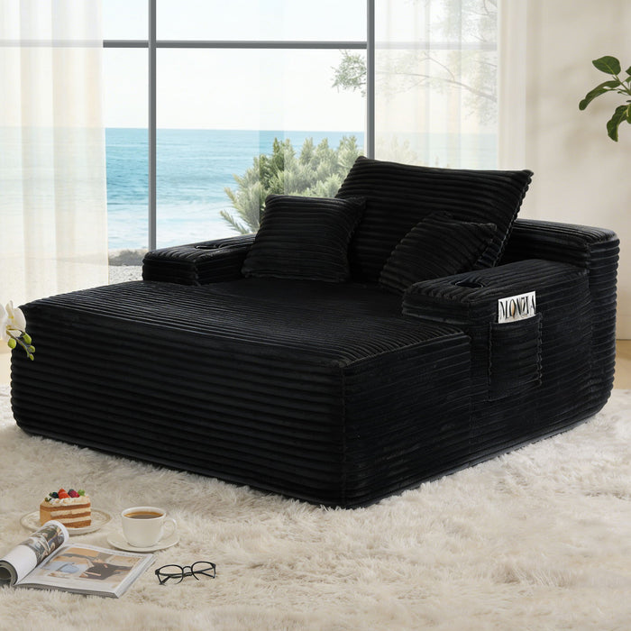 Convertible Chaise Lounge Chair & Wide Armrest & Throw Pillows - Black