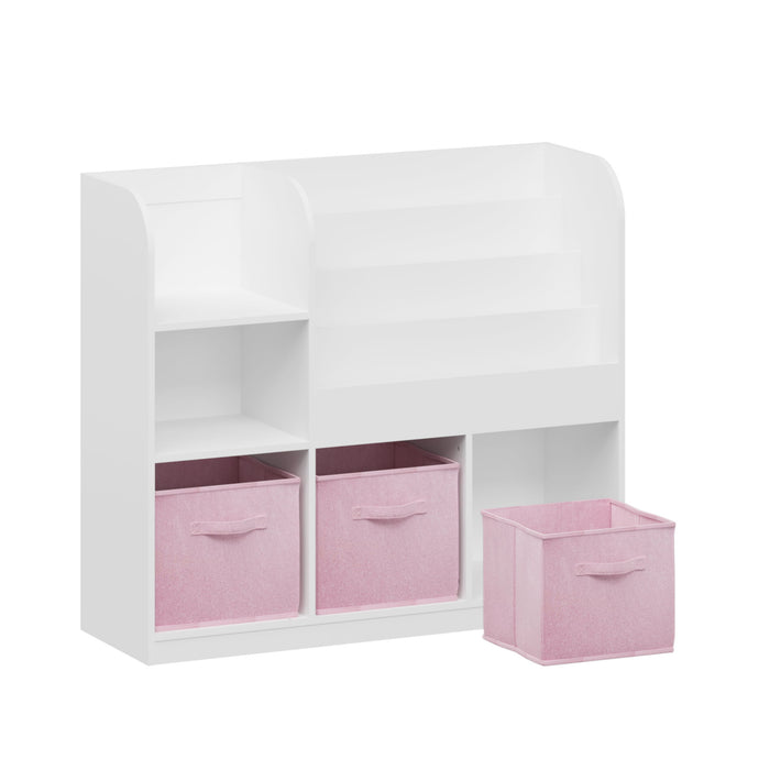Bookcase And Bookshelf With 3 Collapsible Drawers, Multifunctional Display Stand