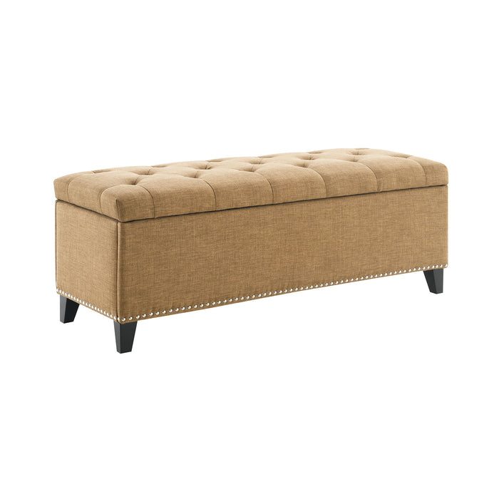 Button-Tufted Storage Ottoman With Safety Close Hinge