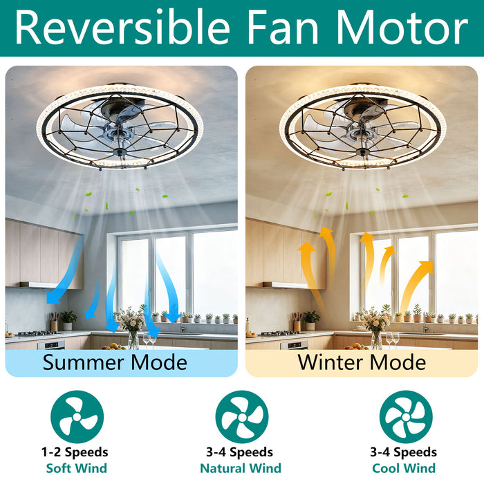 Caged Ceiling Fan With Remote Control Lights, 6 Speeds, 3 Color Temperature LED - Antique Black