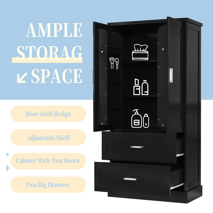 Tall Bathroom Storage Cabinet With 2 Doors And Drawers, Adjustable Shelf