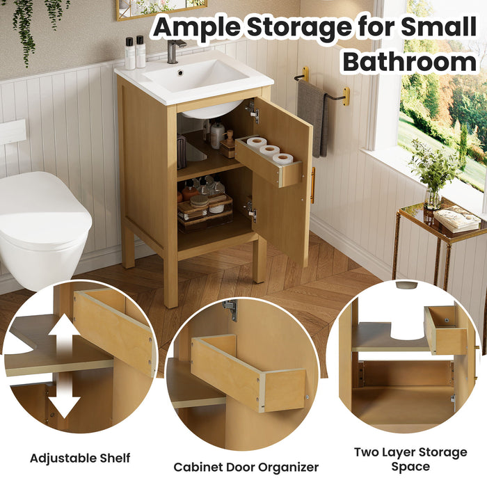 Bathroom Cabinet With Sink, Adjustable Shelf, Soft Closing Hinges - Natural Wood