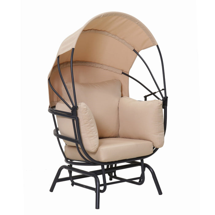 Egg Chair With Cushion And Retractable Canopy - Black / Taupe