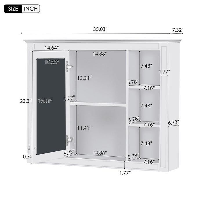 Wall Mounted Medicine Cabinet With Mirror, Storage Cabinet Featuring 6 Open Shelves And Adjustable Interior