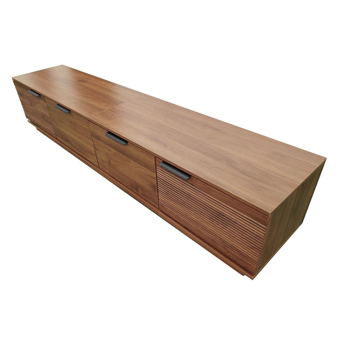 TV Stand, Entertainment Center & Fluted Door & Cable Management, Soft Closing Hinges - Walnut