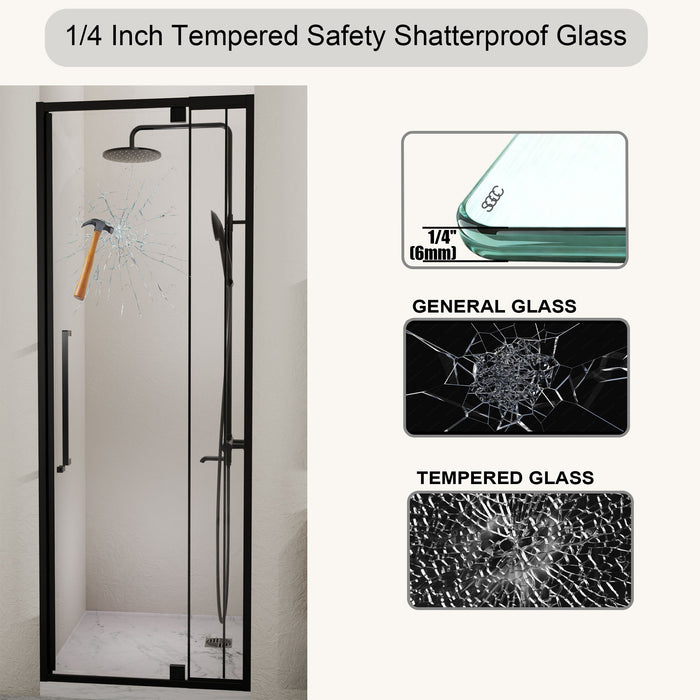 Semi Frameless Pivot Hinged Shower Door, Reversible Design