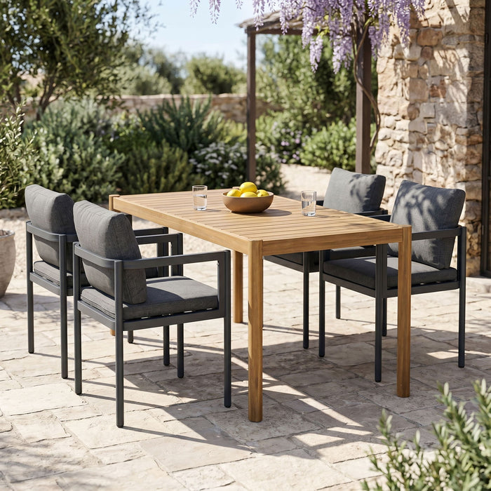 5 Piece Outdoor Patio Dining Set With Table, Chairs With Cushions - Gray / Light Teak
