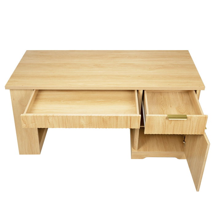 Modern Fluted Office Desk With Storage Cabinet